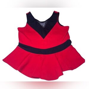 Bebe Red Black Peplum Top Mesh Front Women’s Size Large Business Casual